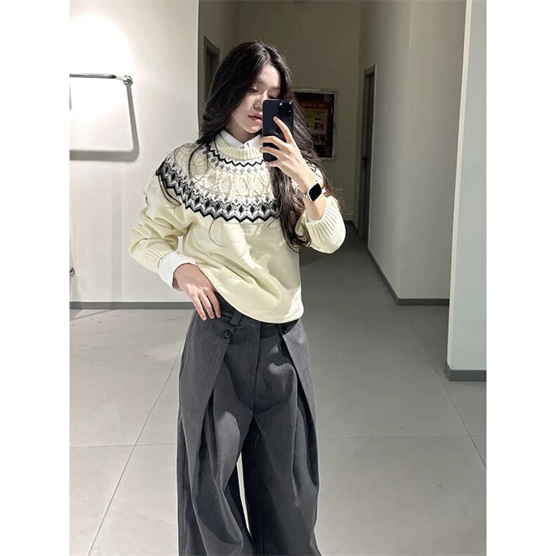 重磅秋冬装北极绒套头毛衣美式复古休闲慵懒风提花工艺针织衫外套，男装针织衫/毛衣，电商A486