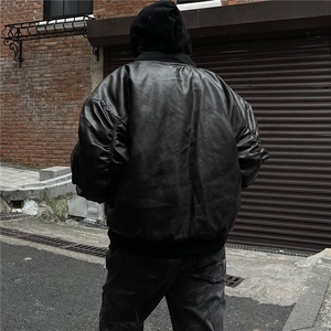 【有货】DM6022-P120美式复古连帽pu皮衣重磅工装加厚棒球服棉服图片