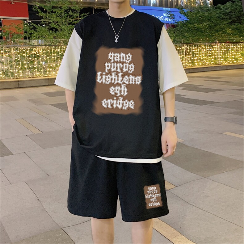 华夫格套装潮流休闲短袖短裤两件套FTZ3059-P55控78,男装休闲套装,电商B370