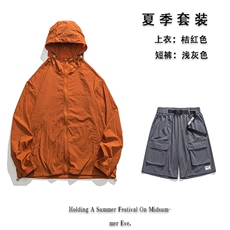 夏日户外UPF50+防晒衣潮流短裤情侣款套装FSY3203+K2332-P80，男装休闲套装，电商A128