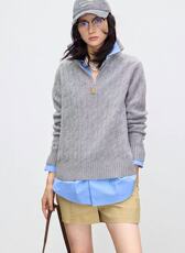 2025年女士秋季麻花立领拉链，女装针织衫/毛衣，百纯羊绒