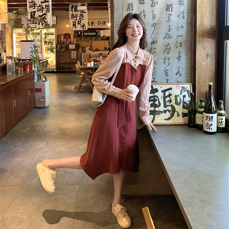 2024年秋季新款条纹拼接假两件套连衣裙B2-206-2819-P165K248,女装连衣裙,浙宝220