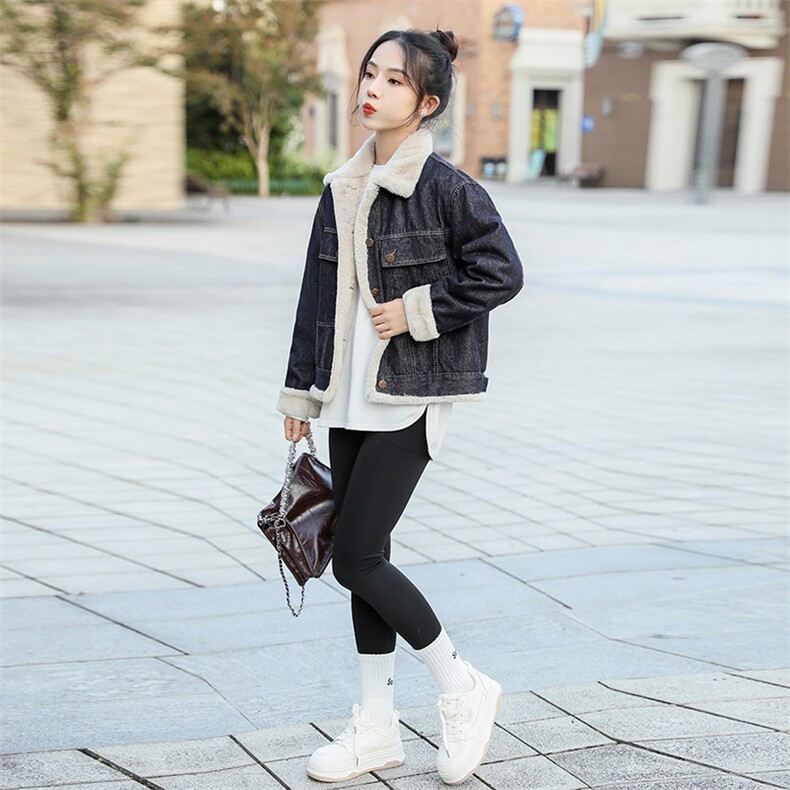 欧货毛领加绒牛仔外套女短款2024秋冬新款港风宽松加厚夹克潮ins,女装牛仔外套,曼娅璐