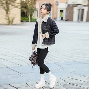 欧货毛领加绒牛仔外套女短款2024秋冬新款港风宽松加厚夹克潮ins图片