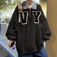 潮牌牛仔领半拉链卫衣男chic痞帅百搭套头T恤polo衫WY0768-P40，男装卫衣，星座308B-1