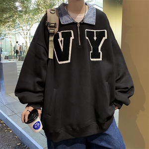 潮牌牛仔领半拉链卫衣男chic痞帅百搭套头T恤polo衫WY0768-P40图片