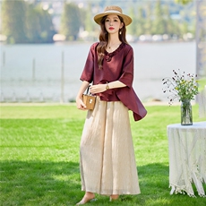 休闲时尚套装女春夏宽松显瘦半袖上衣气质裙裤两件套，女装套装/套裙，水衣源