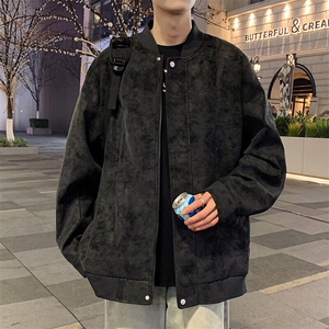 秋冬男士麂皮绒飞行夹克美式户外棒球领外套