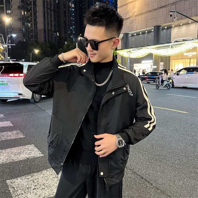 春秋新款男士夹克三条杠潮流上衣夹克外套,男装夹克,星座1013