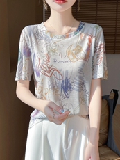 夏季轻薄薄款防晒宽松女针织圆领短袖，女装针织衫/毛衣，绒宛羊绒