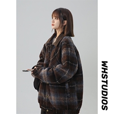 秋冬新款加厚格子翻领夹克PU拼接225-610-P100控158，男装夹克，星座225-2