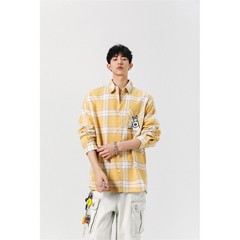 8XL-M 小狗格子衬衫男长袖2025春情侣款寸衣宽松衬衣CS519P58控78图片