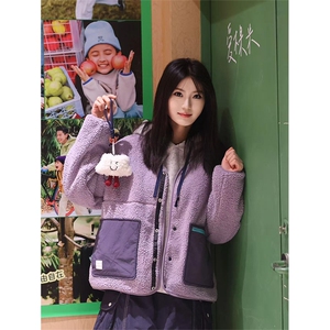高品 秋冬户外糕糕毛保暖拼接撞色开衫羊羔毛外套男女 A1180-P75图片