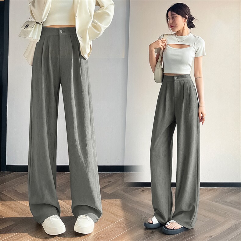 高腰垂感西装阔腿裤女2025夏季新品肌理感休闲拖地裤,女装休闲裤,星宇服饰