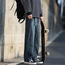 秋冬新款牛仔裤松紧腰橡筋裤直筒宽松潮流水洗拖地裤G63-P48，男装牛仔裤，星座815-2