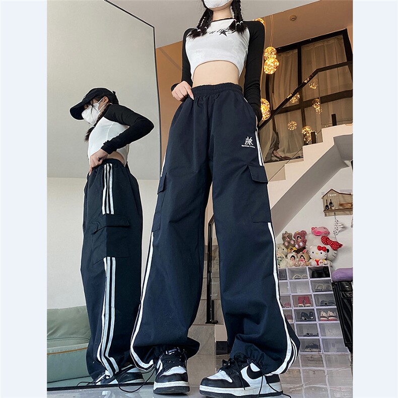 阔腿裤男女韩版潮流高街条纹拼色2024春季ins宽松长裤K4391-P43,男装休闲裤,星座412-3