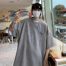 2024夏季设计港风麂皮绒短袖t恤男重磅宽松情侣，男装T恤，星座716-2