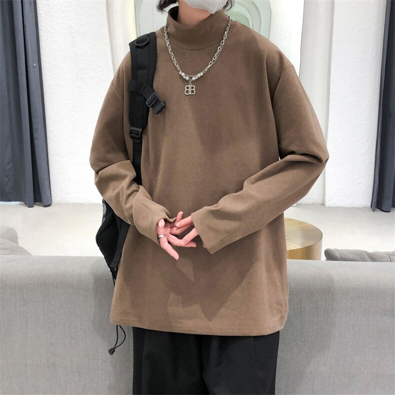 现货半高领德绒长袖T恤高领秋冬打底衫男宽松大码休闲T30-P35控59,男装T恤,电商A351