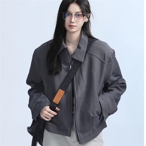 XZ412-P65 复古纯色翻领西装夹克男女春秋季韩版宽松高级感休闲图片