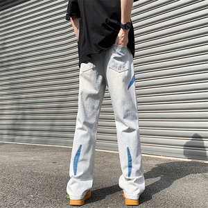 抖音品质美潮设计感高街破洞撞色洗水牛仔裤313A-1-NZ039-P65控78,石原里美西班牙旅行穿搭图片
