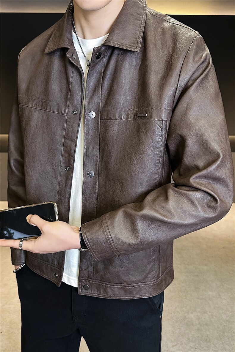 2026新款春季外套男款美式休闲翻领机车皮夹克A313-88591-P145,男装夹克,电商A313