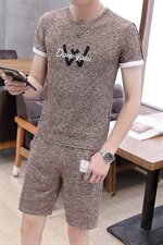 夏季短袖套装t恤男圆领休闲短裤男两件套印花运动卡TZ369P20，男装套装，星座1207
