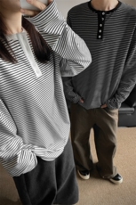 德绒条纹亨利领打底衫美式休闲宽松长袖T恤男Q51157-TP4088，男装T恤，电商A102