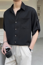 轻熟风暗条纹垂感冰丝五分袖衬衫男士短袖宽松衬衣DJ8313P58，男装T恤，电商B413
