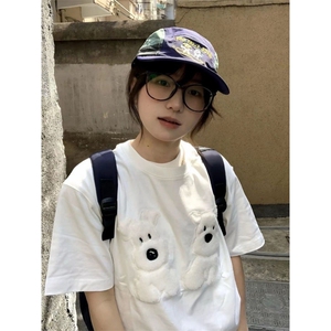 H0433-p35 毛巾绣+贴标 大 短袖t恤女夏季半袖宽松别致上衣图片