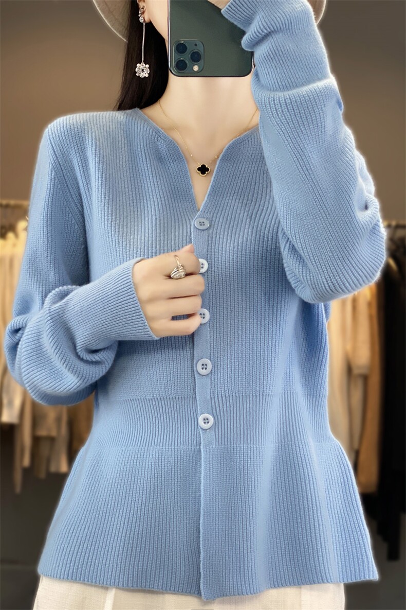 V领毛衣女2024年秋新款小众设计感针织羊毛开衫,女装羊毛衫,鹿一羊绒