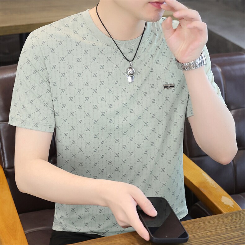夏季冰丝短袖圆领时尚凉感休闲青年修身短袖T恤上衣XD3763-P30,男装T恤,星座310B-3