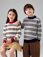 儿童秋冬新款加厚条纹针织衫100%羊毛打底毛衣男女童彩条打底衫，童装儿童羊毛衫，初丹羊绒童装