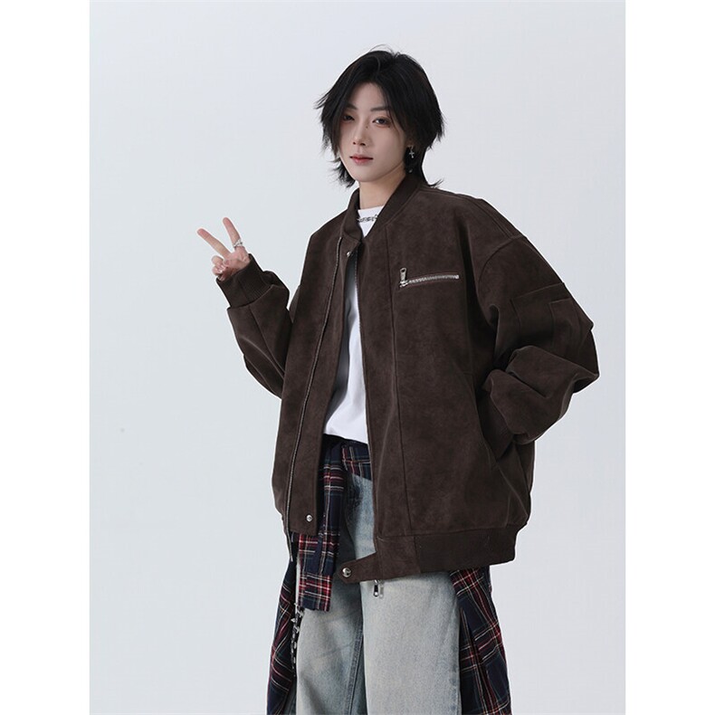 港风美式潮流麂皮绒短款飞行员夹克XZ213-JK7777-P108控128,男装夹克,星座213