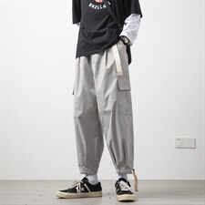 2023秋新款大码多口袋宽松休闲boy木地板日系九分束脚裤K2832-P35，男装休闲裤，电商A082