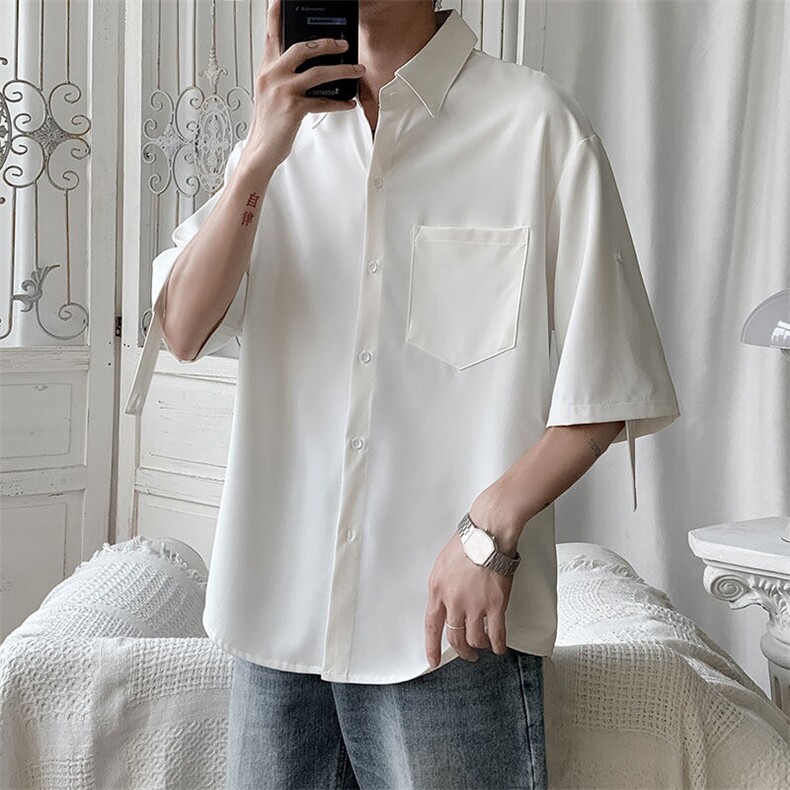 短袖衬衫男夏季新款港风宽松冰丝大码衬衣CS012-P35，男装衬衫，星座214-3