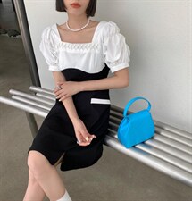 重工拼接领口手工提花设计感连衣裙，女装连衣裙，DTU(6F)