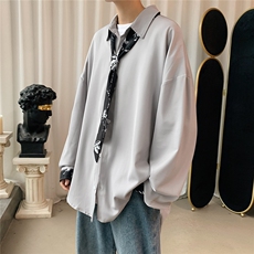 秋季港风青春流行休闲大码宽松长袖衬衫男衬衣CS7974P45控68，男装衬衫，星座226-1