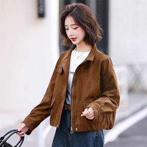 欧货立领短款风衣外套女2024春秋新款小个子宽松休闲百搭夹克上衣图片
