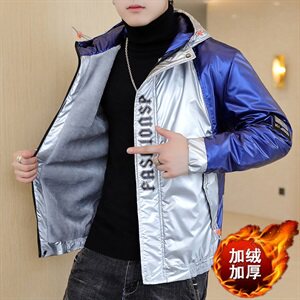 冬季亮拼袖羽棉服男模特加厚夹克保暖外套工装棉衣蓝870加绒图片