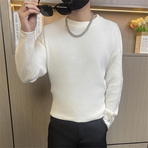 M825-P55秋冬新款圆领套头针织毛衣男士袖口开叉设计打底衫图片