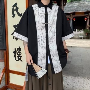 文艺青春流行潮ins潮流衬衫新款百搭标准夏季男时尚五分袖图片