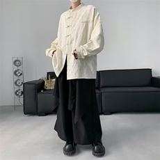男装风盘扣唐装衬衫男长袖春秋小众高级设计感轻奢衬衣，男装衬衫，星座716-2