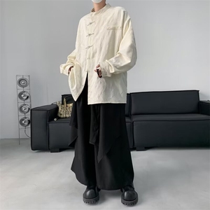 男装风盘扣唐装衬衫男长袖春秋小众高级设计感轻奢衬衣图片