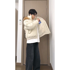 现货三防重磅硬挺boxy短款羽绒棉衣座山雕大毛毛领PU皮棉服外套冬，男装棉衣，电商A443