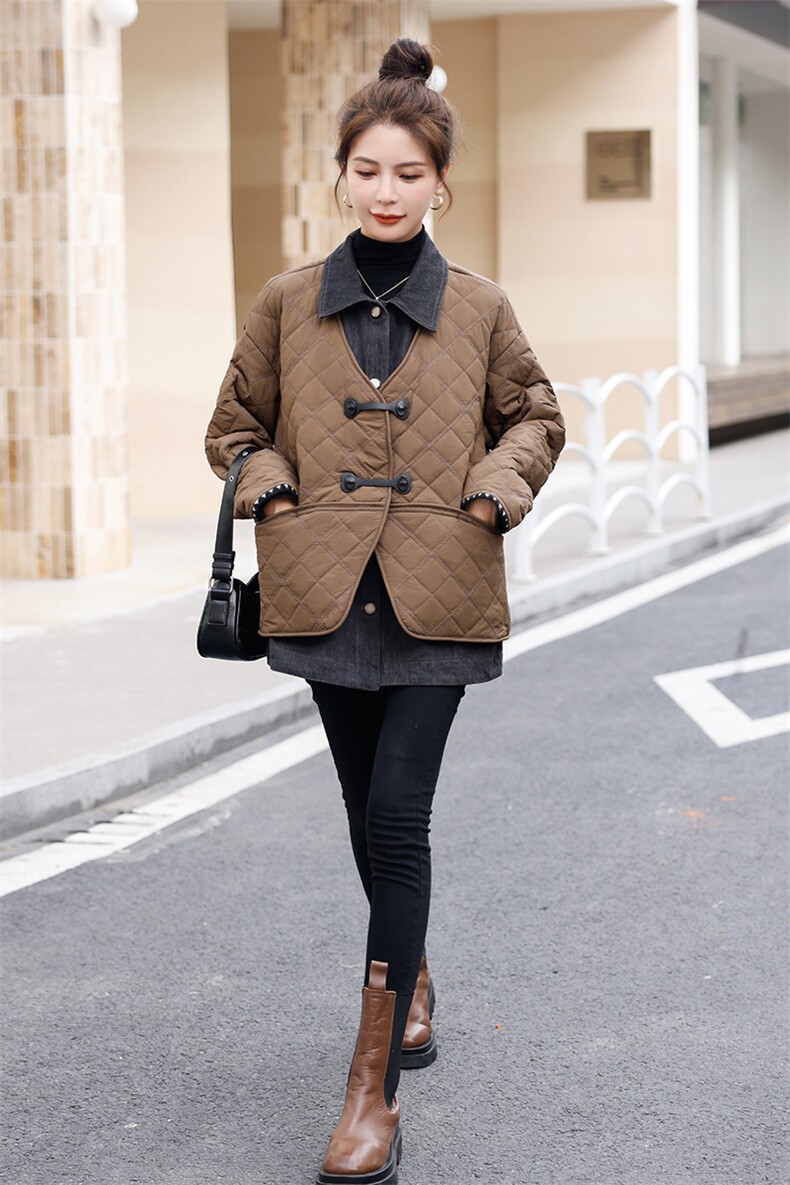 棉衣女中长款2023秋冬季新款拼接假两件,女装棉衣/棉服,秋水欣儿