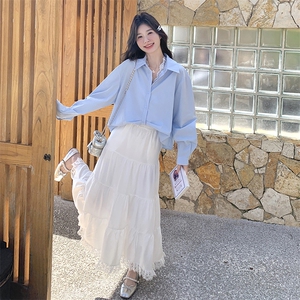 小清新蓝色衬衫半身裙套装女夏2025新款独特漂亮爆款高级感三件套图片