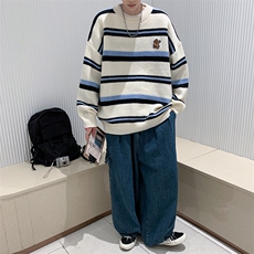 针织衫男韩版潮流条纹2023秋冬季新款ins宽松百搭毛衣W3571-P42，男装针织衫/毛衣，星座412-3
