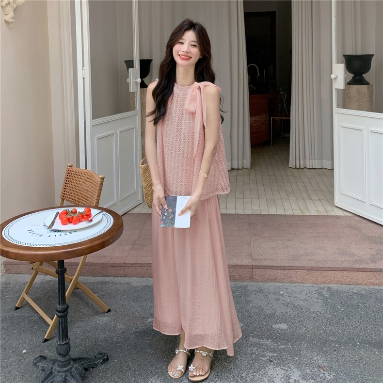 时尚套装连衣裙复古无袖显瘦气质甜美长裙吊带裙背心夏季法式收腰,女装套装/套裙,2C168