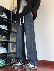 春秋季新款复古牛仔裤男美式潮牌宽松大码阔腿直筒裤潮流休闲长裤，男装牛仔裤，电商A178