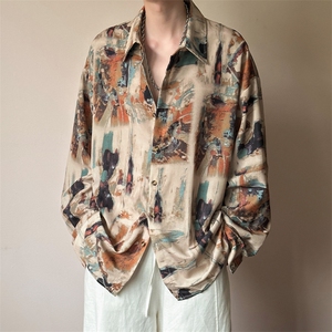立秋现货印花衬衣男潮牌冰丝花衬衫A351-AC25601-p55控108图片